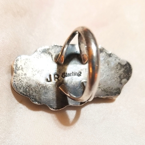 Navajo SIGNED JR RALPH JOHNSON Coral Turquoise Sterling Ring - Picture 7 of 8